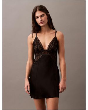 Calvin Klein Ck Floral Lace Silk Chemise - Black