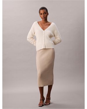 Calvin Klein Ribbed Knit Cotton Midi Skirt - Natural