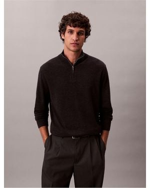 Calvin Klein Merino Wool Quarter Zip Sweater - Black