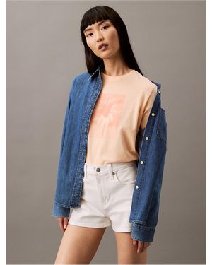 Calvin Klein Faded Flower Graphic Classic Crewneck T-Shirt - Blue