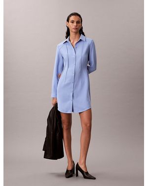 Calvin Klein Casual Twill Long Sleeve Mini Shirtdress - Blue