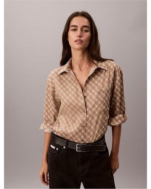 Calvin Klein Lyocell Stripe Classic Button-Down Shirt - Brown