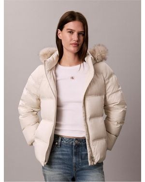 Calvin Klein Matte Belted Short Puffer Jacket - Natural