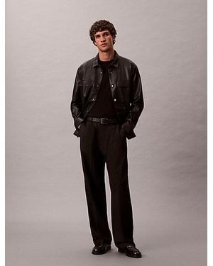 Calvin Klein Hose Mit Weitem Bein Aus Woll-Twill-Gemisch - Schwarz