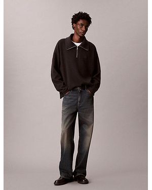 Calvin Klein Brushed Rib 1 4 Zip Emblem Logo Sweatshirt - Black
