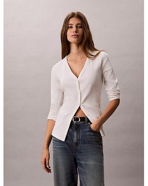 Calvin Klein Jeans Slim Ribbed Cotton Cardigan - Grey