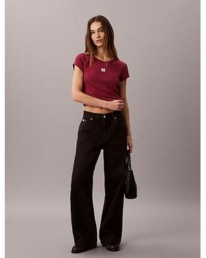 Calvin Klein Jeans Woven Monologo Rib Baby Tee - Red