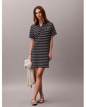 Calvin Klein Cotton Piqué Stripe Polo Dress - Multicolour