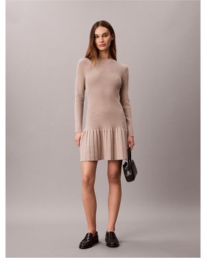 Calvin Klein Calvin Klein Mock Neck Ribbed Mini Dress - Natural