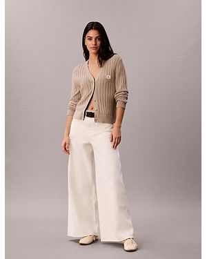 Calvin Klein Jeans Cotton Twill Wide Leg Trousers - Natural