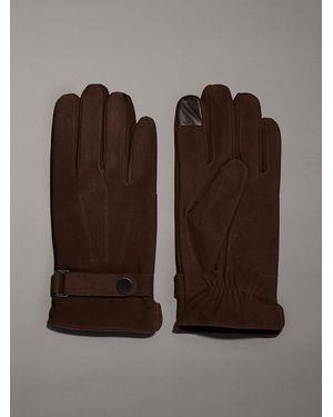 Calvin Klein Gants En Cuir Pour Écran Tactile - Marron