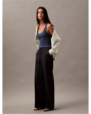 Calvin Klein Pinstripe Crepe Wide Leg Trouser - Blue