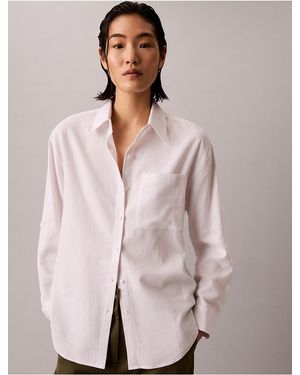 Calvin Klein Calvin Klein Linen Blend Relaxed Button-Down Shirt - White