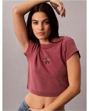 Calvin Klein Calvin Klein Monologo Rib Acid Wash Baby Tee - Red