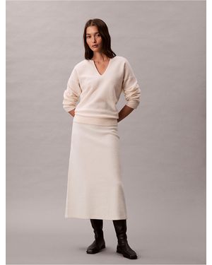 Calvin Klein Boiled Wool Midi Skirt - Natural