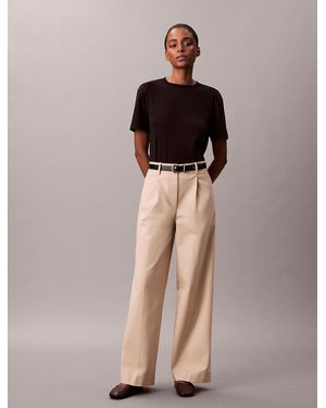 Calvin Klein Stretch Chino Pleated Wide Leg Trousers - Multicolour