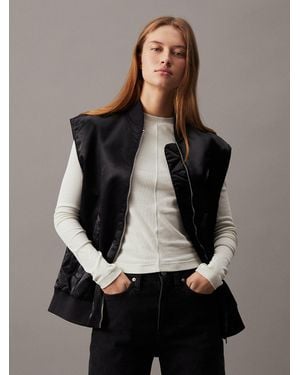 Calvin Klein Relaxed Sateen Bomber Vest - Black