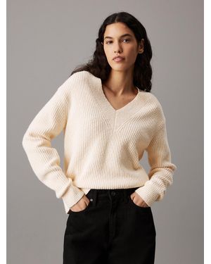 Calvin Klein Pull Bouclé Côtelé À Col En V - Multicolore