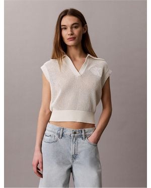 Calvin Klein Calvin Klein Monogram Crochet Cropped Top - Multicolor
