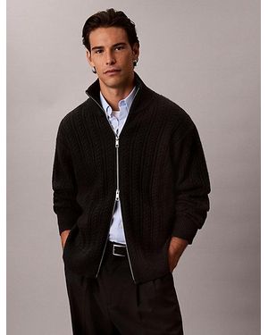 Calvin Klein Wool Blend Cable Knit Zip Jumper - Black