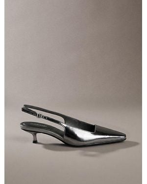 Calvin Klein Metallic Leather Kitten Heel Slingbacks - Grey