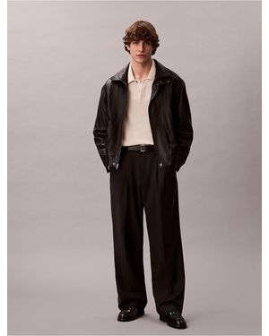 Calvin Klein Leather Paneled Bomber Jacket - Brown