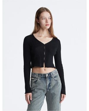 Calvin Klein Smooth Cotton Rib Cardigan - Black