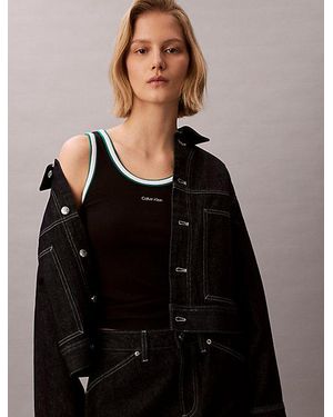Calvin Klein Jeans Contrast Trim Ribbed Logo Graphic Tank Top - Black