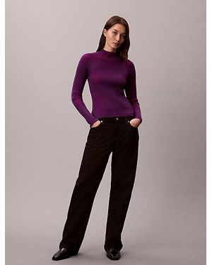 Calvin Klein Jersey con cuello perkins de punto Tech acanalado - Morado