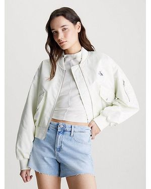Calvin Klein Cropped Satijnen Bomberjack - Wit
