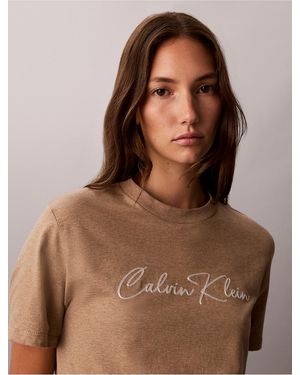 Calvin Klein Calvin Klein Embroidered Script Logo Tee - Brown