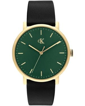 Calvin Klein Minimalist Monogram Leather Strap Watch - Green