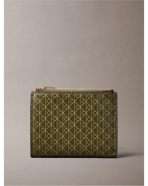 Calvin Klein Emblem Logo Double Zip Bifold Wallet - Green