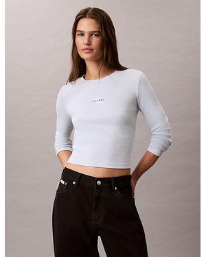 Calvin Klein Jeans Monologo Long Sleeve Rib Baby Tee - White