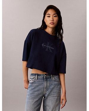 Calvin Klein Jeans Denim Monologo Boxy T-Shirt - Blue