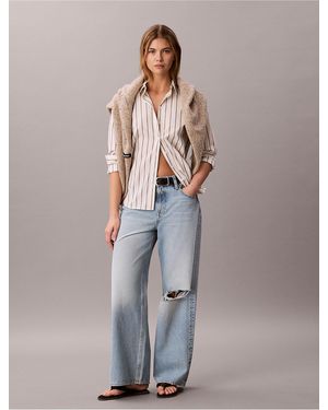 Calvin Klein Calvin Klein Yarn-Dyed Poplin Cotton Button-Down Shirt - Natural