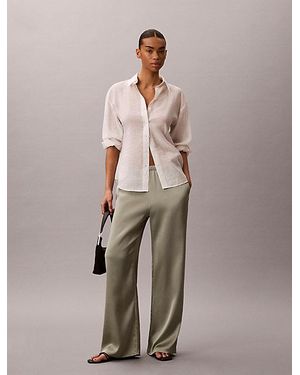 Calvin Klein Hammered Satin Textured Trousers - Natural