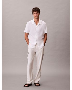 Calvin Klein Linen Blend Short Sleeve Shirt - White