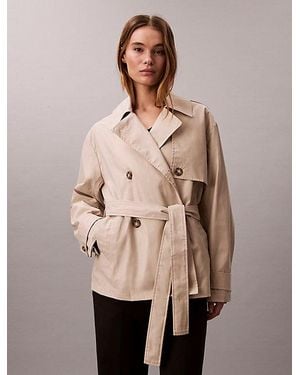 Calvin Klein Midlengte Trenchcoat Van Katoenmix - Naturel