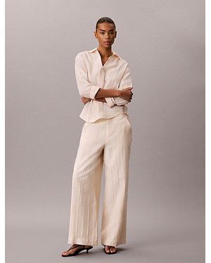 Calvin Klein Relaxed Sheer Stripe Crinkle Trousers - Natural