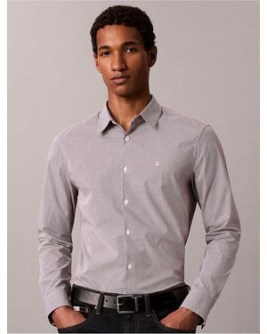 Calvin Klein Cotton Stretch Gingham Slim Button-Down Shirt - Gray