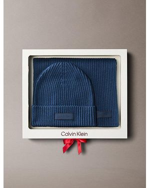 Calvin Klein Cotton Scarf And Beanie Gift Set - Blue