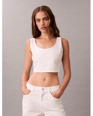Calvin Klein Denim Allover Monogram Cropped Tank Top - White