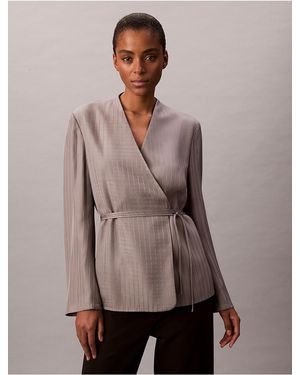 Calvin Klein Viscose Jacquard Wrap Blazer - Brown
