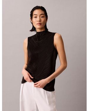 Calvin Klein Plissé Mock Neck Sleeveless Top - Brown