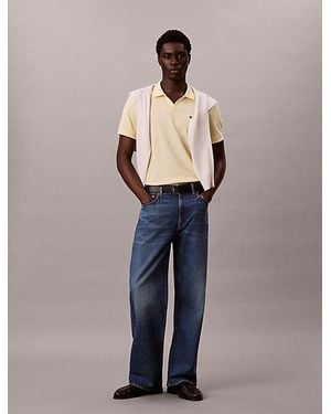 Calvin Klein Jeans Cotton Piqué Open Collar Polo Shirt - Blue