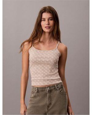 Calvin Klein Calvin Klein Contour Rib Allover Monogram Tank Top - Brown