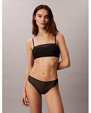 Calvin Klein Lightly Lined Bandeau Minimalist Emblem Mesh - Brown