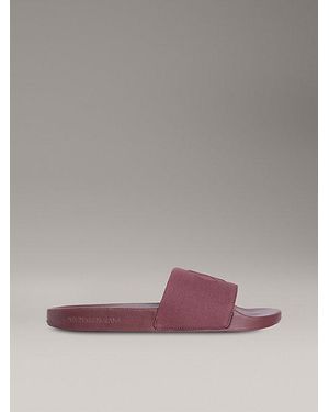 Calvin Klein Canvas Sliders Met Logo - Bruin