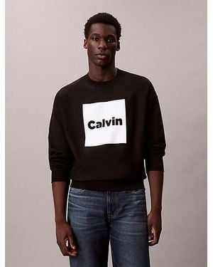 Calvin Klein Relaxed Premium Fleece Sweatshirt Met Grafisch Logo - Zwart
